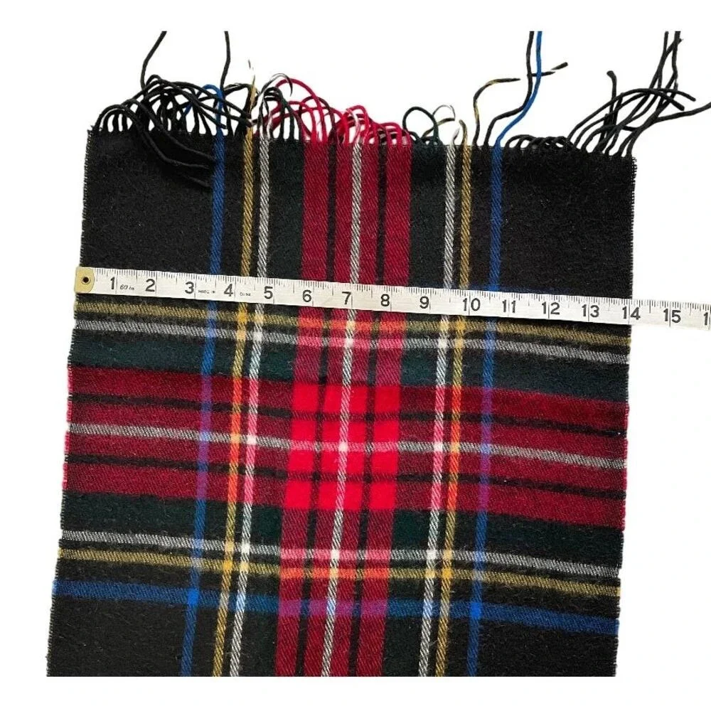 Geoffrey Beene Mens Plaid‎ Scarf Red Black Cashme Acrylic Made in Italy Fringe
